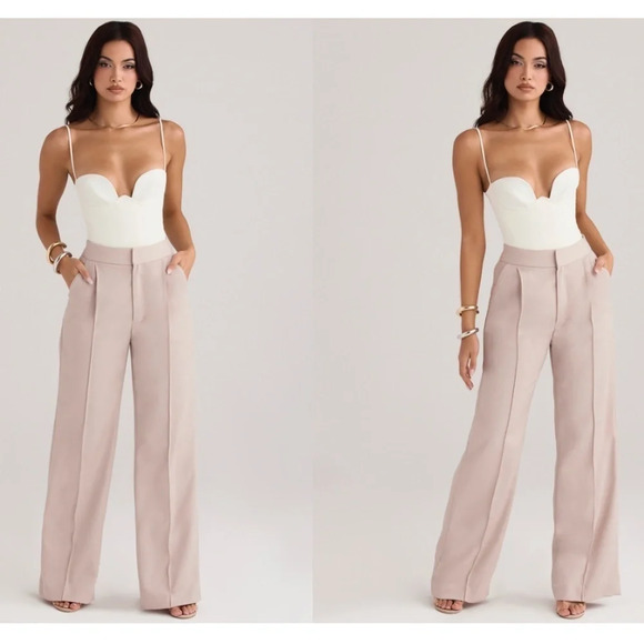 House of CB Pants - NWT House of CB Alivia BEIGE LOOSE FIT TROUSERS straight leg minimalist size M